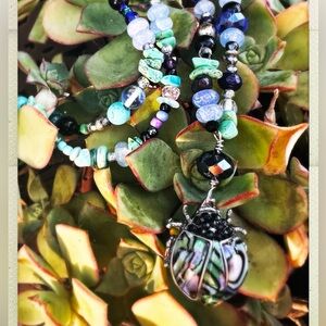 Abalone Beetle Pendant Necklace